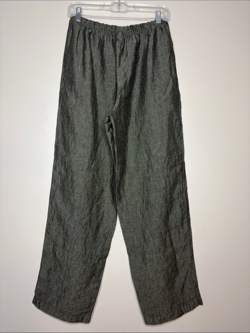 Eileen Fisher Irish Linen Pull-On Wide Leg Pants Gray MP - Picture 4 of 11
